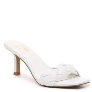 White Square Toe Braided Strap Heel Sandal 8.5